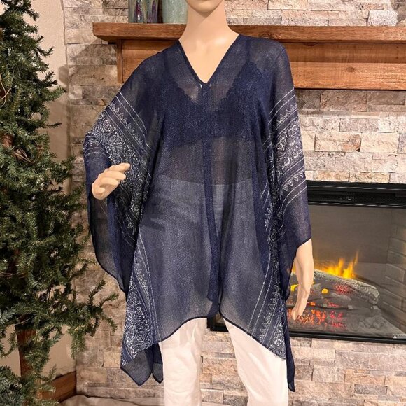 Westbound Accessories - WESTBOUND WOMAN's Kimono Sleeve Sheer BLUE Irregular Hem Cover Up Cape Sz 2X